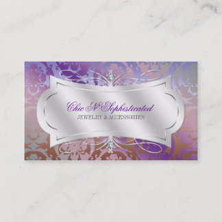 Lavish Mocha Lavender Diamond Damask Swirl Business Card