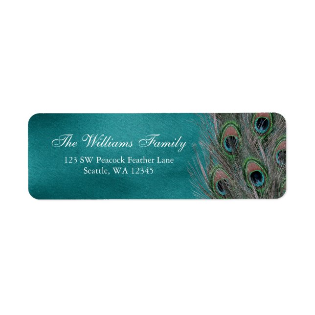 Lavish Peacock Feathers Return Address Label (Front)