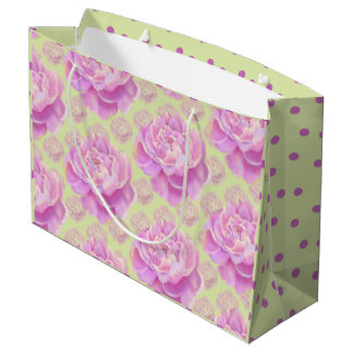 Lavish Peony on pale green  Large Gift Bag