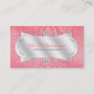 Lavish Pink Diamond Damask Swirl Business Card