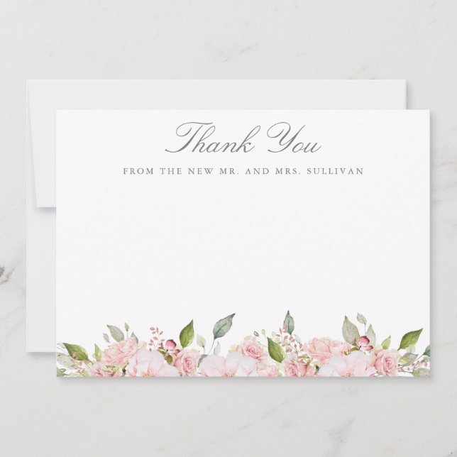 Lavish Pink Roses Wedding Thank You Flat Card (Front)