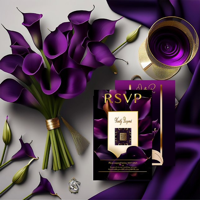 Lavish Purple Calla Lily QR Code Wedding RSVP Card (Distinguished Lavish QR Code RSVP Wedding Enclosure Card )
