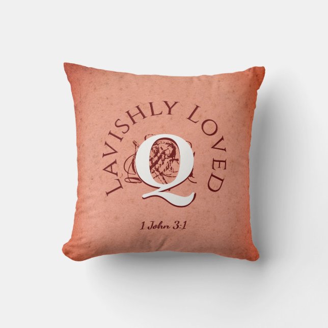 LAVISHLY LOVED Monogram PEACH Cushion (Front)