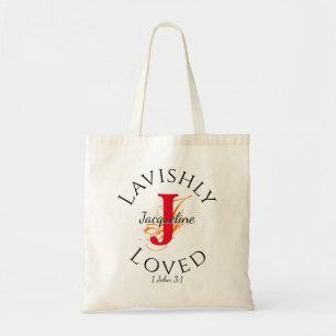 LAVISHLY LOVED Personalised Monogram Red J Tote Bag