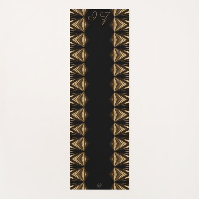 LavishlyOn Monogram Black Gold Piped Edging Yoga Mat (Front)