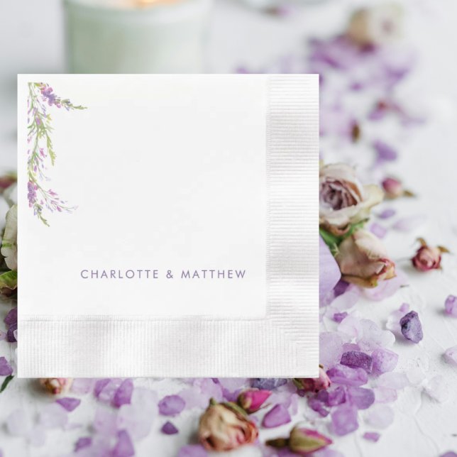 Lavnder Wildflowers Personalised Names Wedding Napkin (Creator Uploaded)