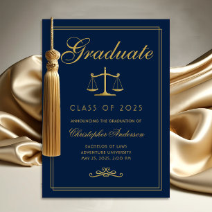 Law Blue Gold Scales of Justice College Graduation Announcement