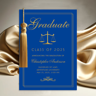 Law Blue Gold Scales of Justice College Graduation Announcement