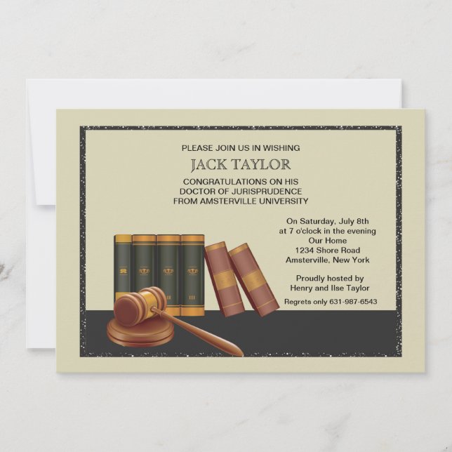 Law Books and Gavel Graduation Invitation (Front)