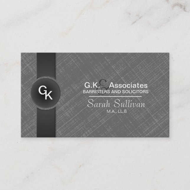Law Business Card - Grey Black Monogram Stylish (Front)