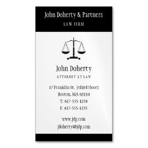 Law   Classy Black Scales of Justice Magnetic Business Card