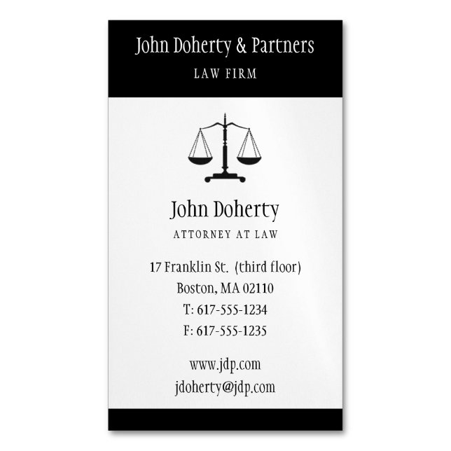 Law | Classy Black Scales of Justice Magnetic Business Card (Front Vertical)