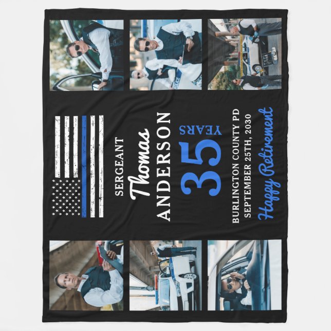 Law Enforcement 6 Picture Police Retirement Fleece Blanket (Front)