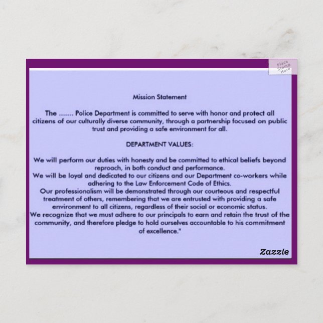 LAW ENFORCEMENT CODE OF ETHICS POSTCARD (Back)