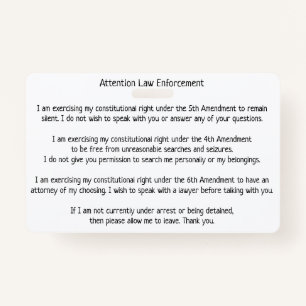 Law Enforcement Patrol Stop Know Your Rights Card ID Badge