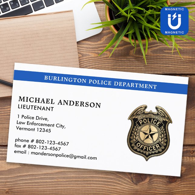 Law Enforcement Police Department Blue Custom Logo Magnetic Business Card (Creator Uploaded)
