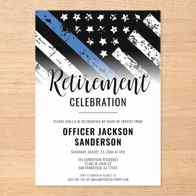 Law Enforcement Police Department Retirement Party Acrylic Invitations (Front)