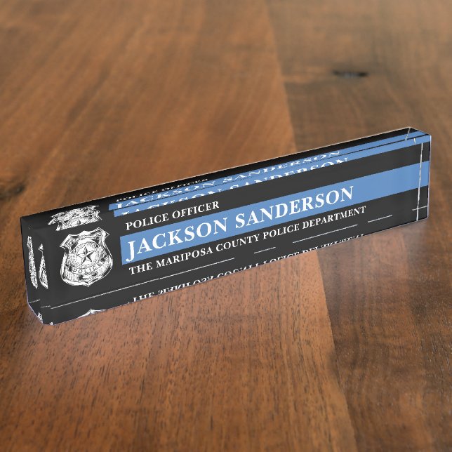 Law Enforcement Thin Blue Line Police Department Nameplate (Side)