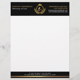 Law Firm Elegant Gold And Black Custom Letterhead