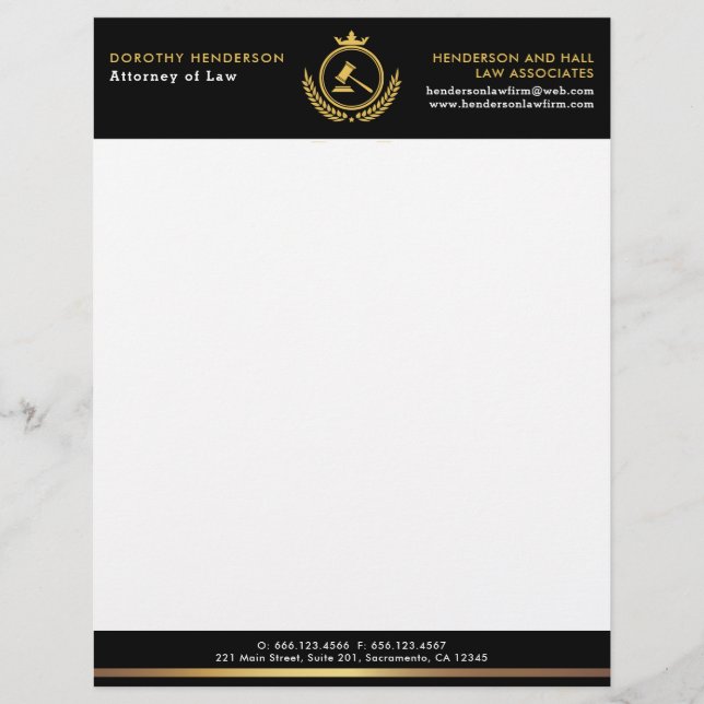 Law Firm Elegant Gold And Black Custom Letterhead (Front)