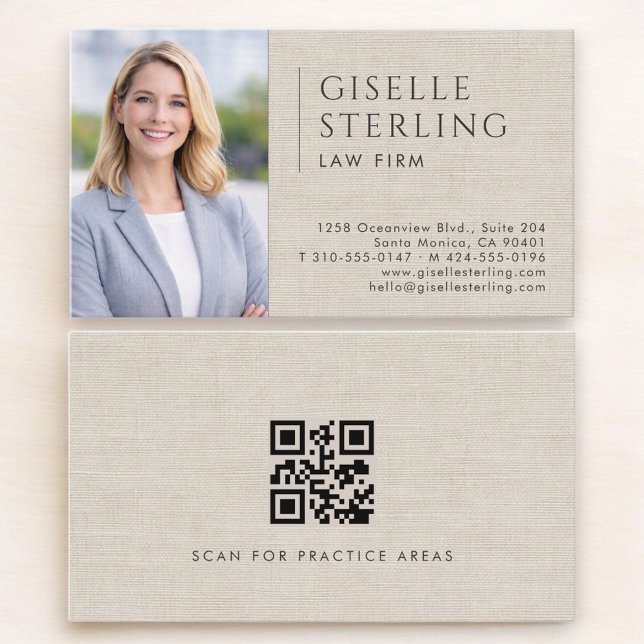 Law Firm Linen Photo QR Code Business Card (Creator Uploaded)