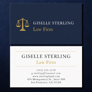 Law Firm Navy Blue Gold Business Card