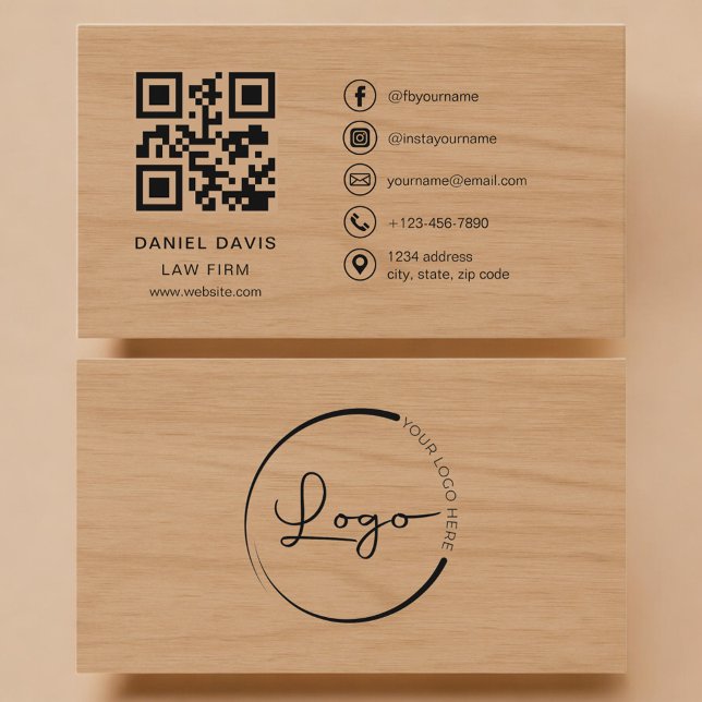 Law Firm Wood Professional QR Code Business Card (Creator Uploaded)