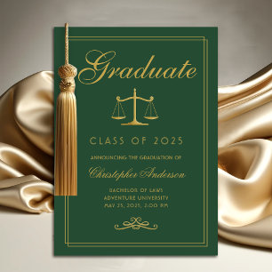 Law Green Gold Scales of Justice Graduation Announcement