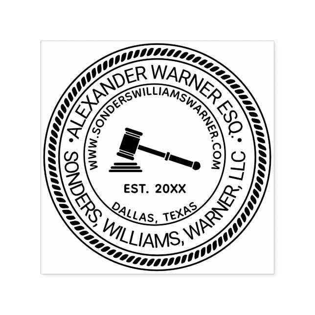 Law Judge Gavel, Lawyer Firm Name Loc URL Est #2 Self-inking Stamp (Design)