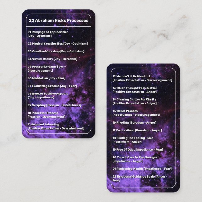 Law of Attraction 22 Processes List Galaxy Pocket Card (Front/Back)