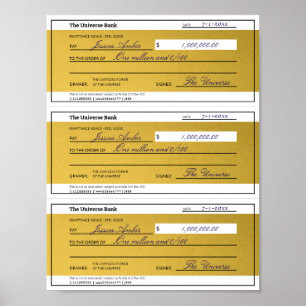 Law of Attraction 3 Blank Printable Gold Checks Poster