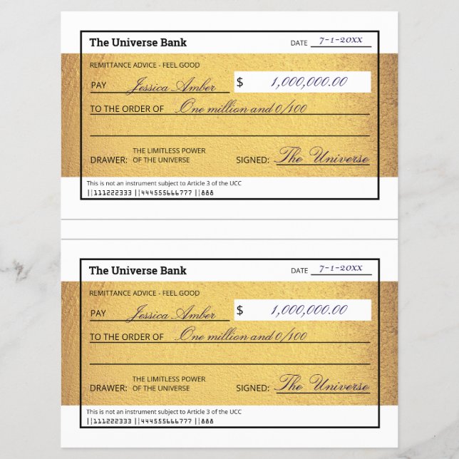 Law of Attraction Blank Printable Gold Check  Flyer (Front)