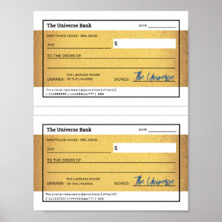 Law of Attraction Blank Printable Gold Check  Poster