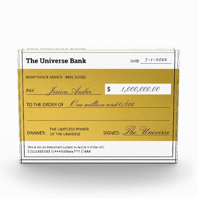 Law of Attraction Elegant Gold Abundance Check Photo Block (Front)