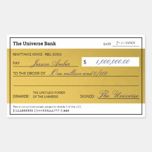 Law of Attraction Elegant Gold Abundance Check Rectangular Sticker