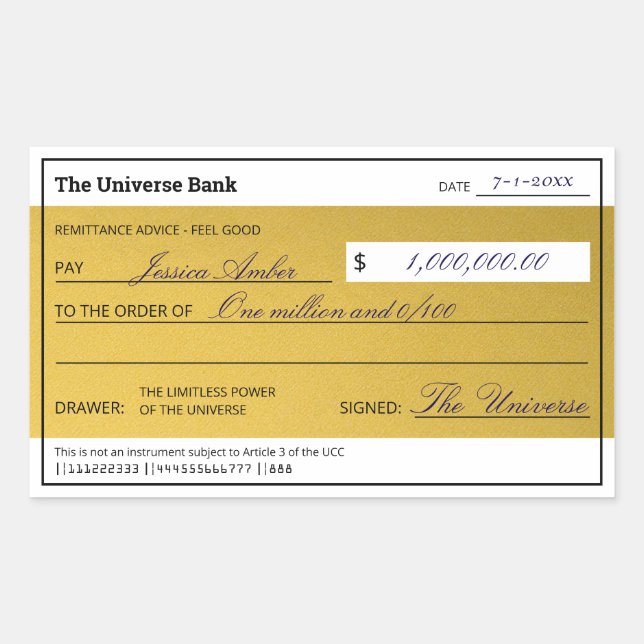 Law of Attraction Elegant Gold Abundance Check Rectangular Sticker (Front)