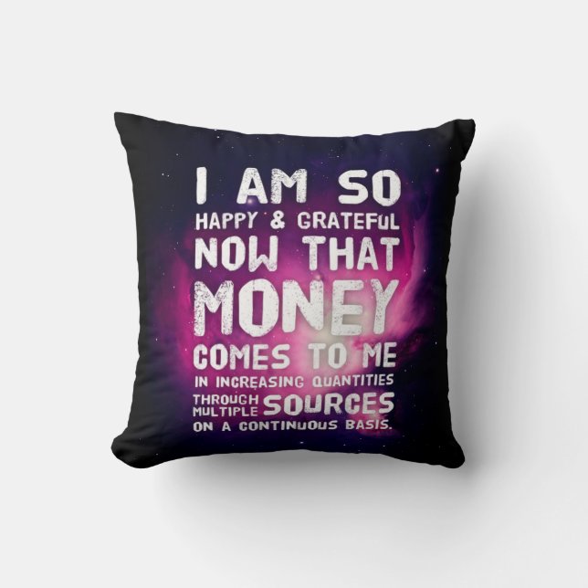 Law of Attraction Money Manifestation Quote Wealth Cushion (Front)