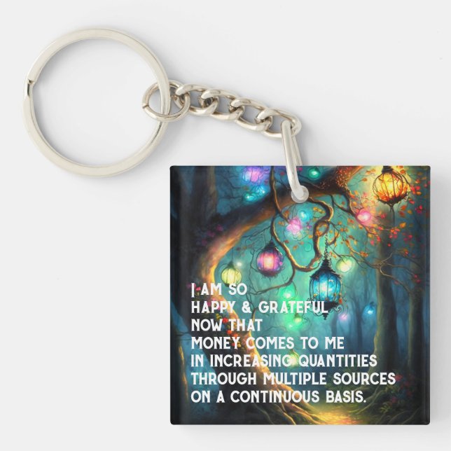 Law of Attraction Money Manifestation Quote Wealth Key Ring (Front)