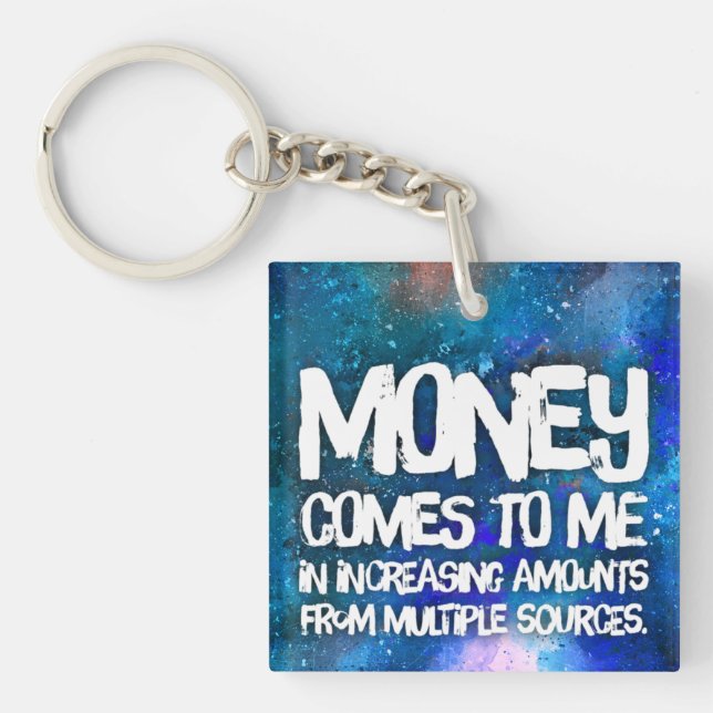 Law of Attraction Money Manifestation Quote Wealth Key Ring (Front)