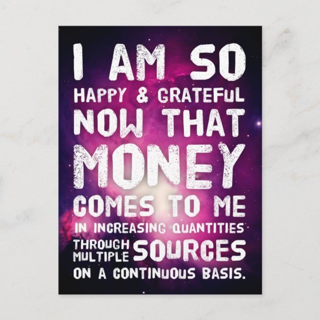 Law of Attraction Money Manifestation Quote Wealth Postcard (Front)