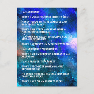 Law of Attraction Money Manifestations Affirmation Postcard