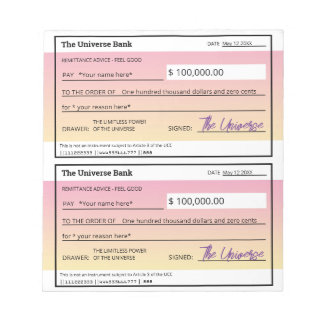 Law of Attraction Pink Text Template Blank Checks Notepad