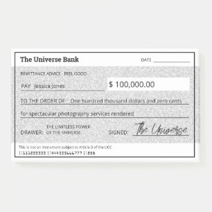 Law of Attraction Silver Glitter Girly Blank Check Post-it Notes