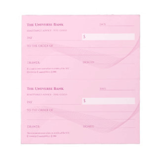Law of Attraction Stylish Pink Blank Checks Notepad