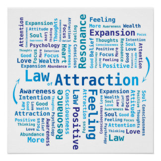 Law of Attraction Word Cloud in Blue Colours Poster