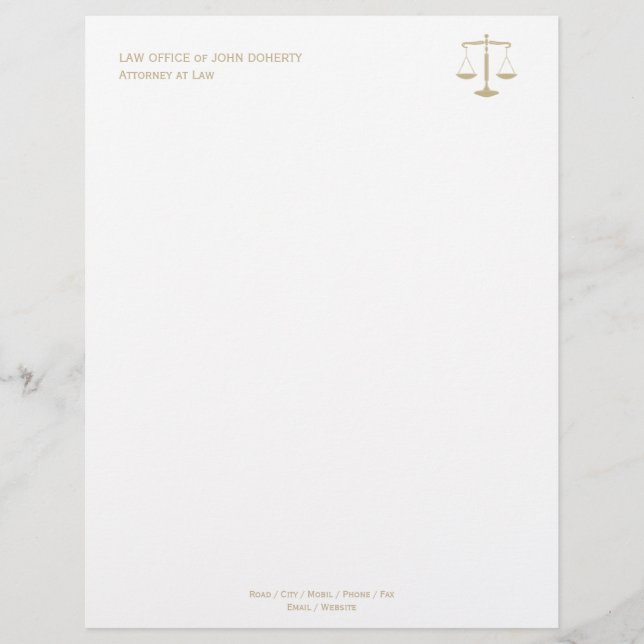 LAW OFFICE | Classic Scales Of Justice Custom Letterhead (Front)