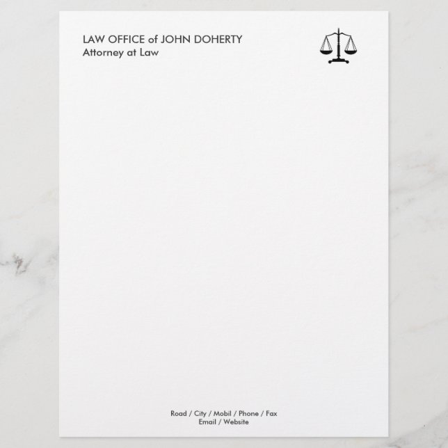 LAW OFFICE | Classic Scales Of Justice Personalized Letterhead (Front)