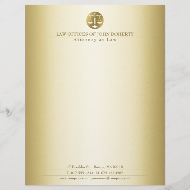 LAW OFFICE | Elegant Gold Custom Letterhead (Front)