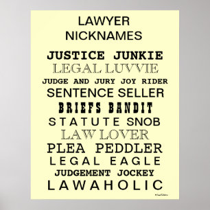 Law Poster - Funny Lawyer Nicknames and Synonyms