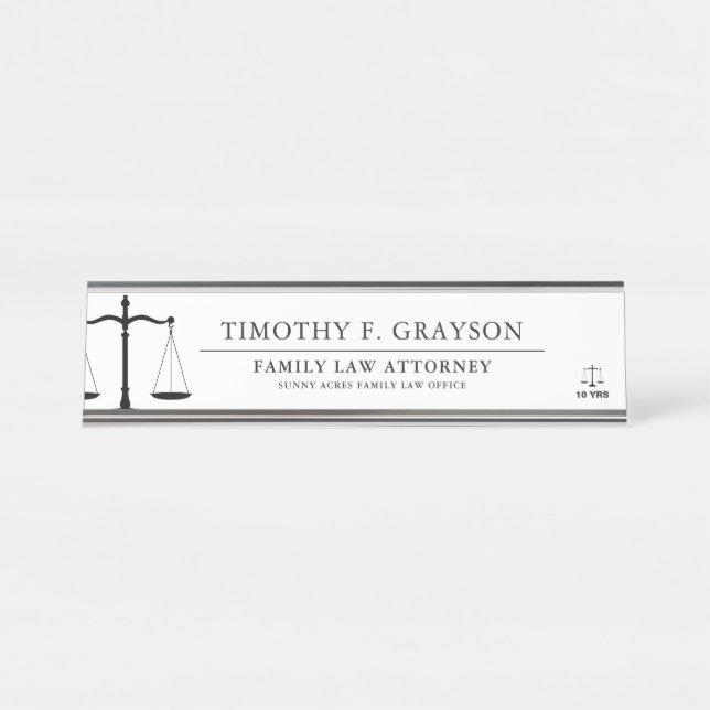 Law Professional Personalised White Desk Name Plat Desk Name Plate (Front)